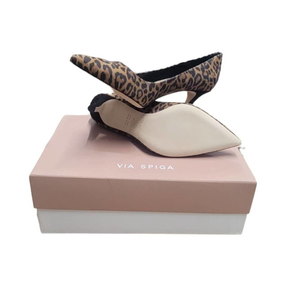 Via Spiga Womens V-Cloe Pumps High Heels Black Tan Suede Leopard Print 7 M New - Picture 5 of 6